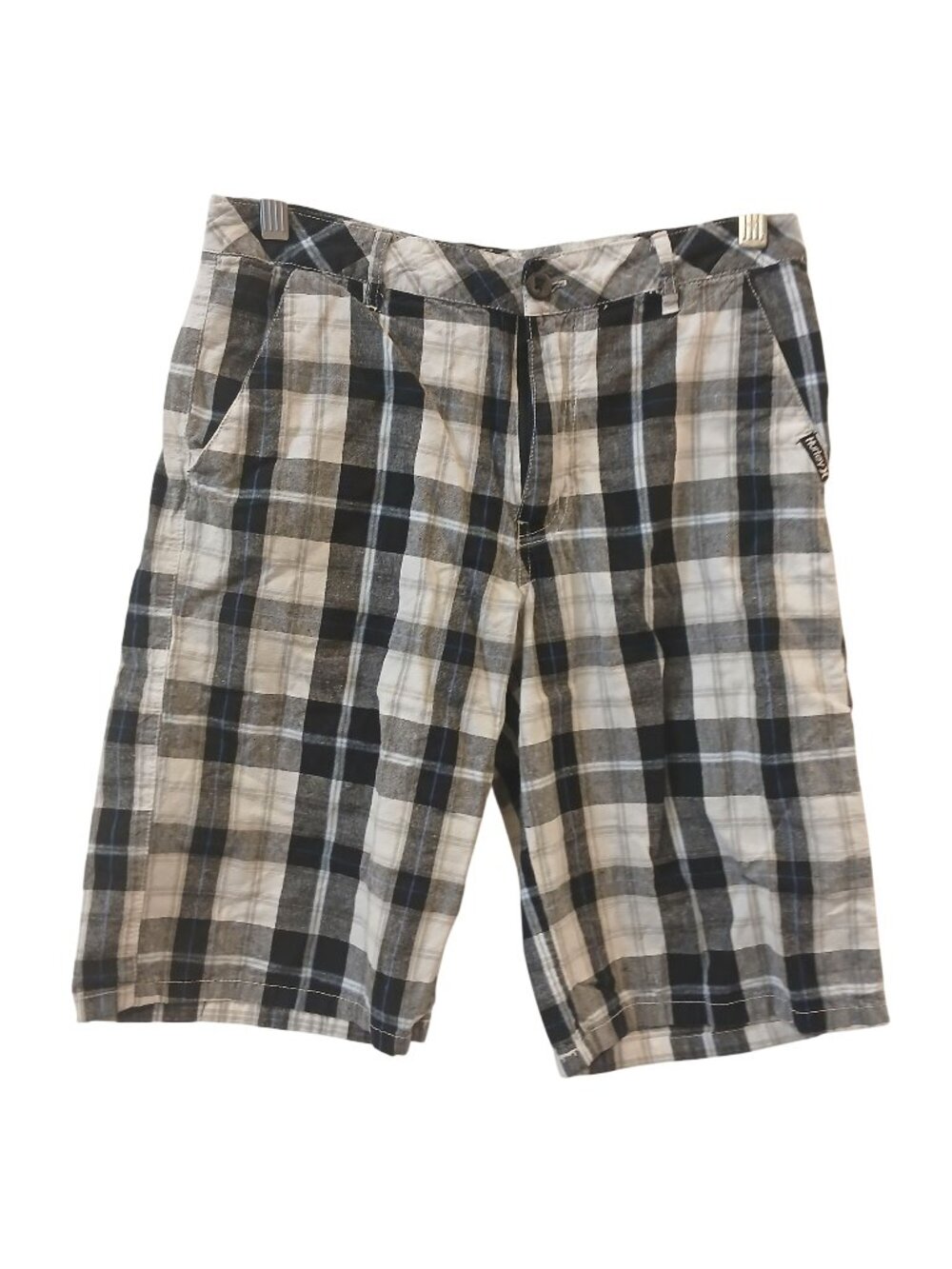 Hurley Mens Size 30 Black White Plaid Shorts 100% Cotton Button Zip Closure #I-2